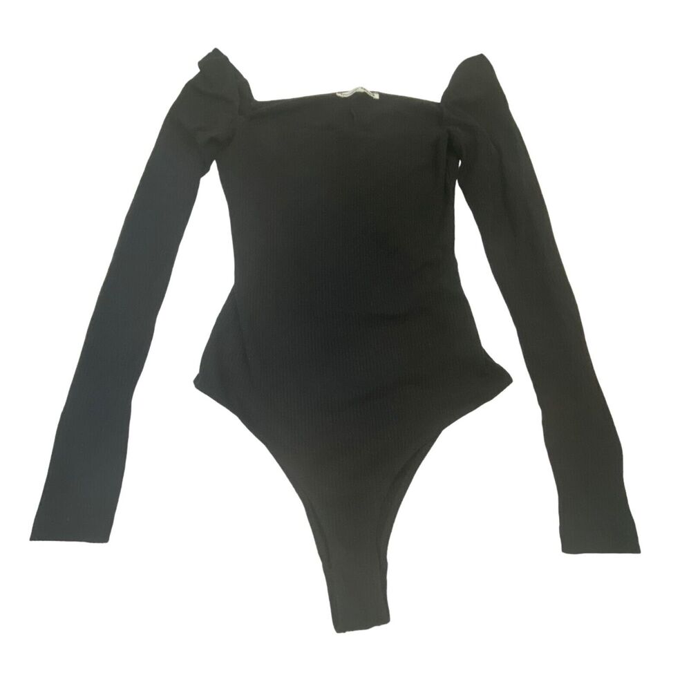Reformation Gaia Bodysuit L/S Ribbed Knit Square Neck Cheeky Cut Women's Size S
